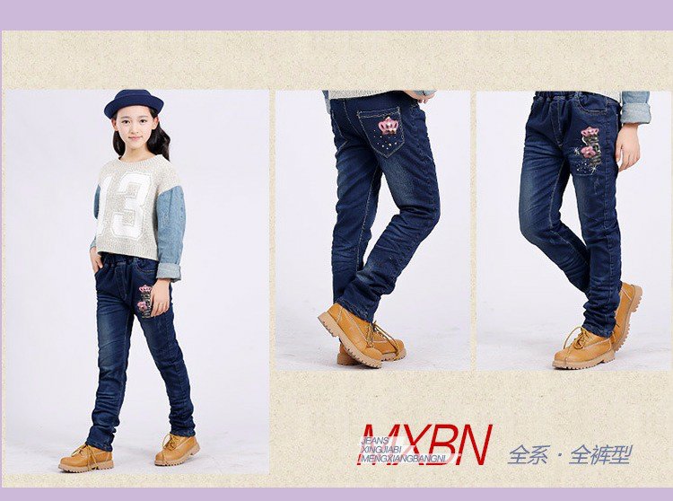 Quần jean nữ mới 2017 cho bé gái quần 4 trẻ em mùa đông 5 cộng với nhung dày 6 trẻ em 7 quần ấm quần bò đẹp cho bé