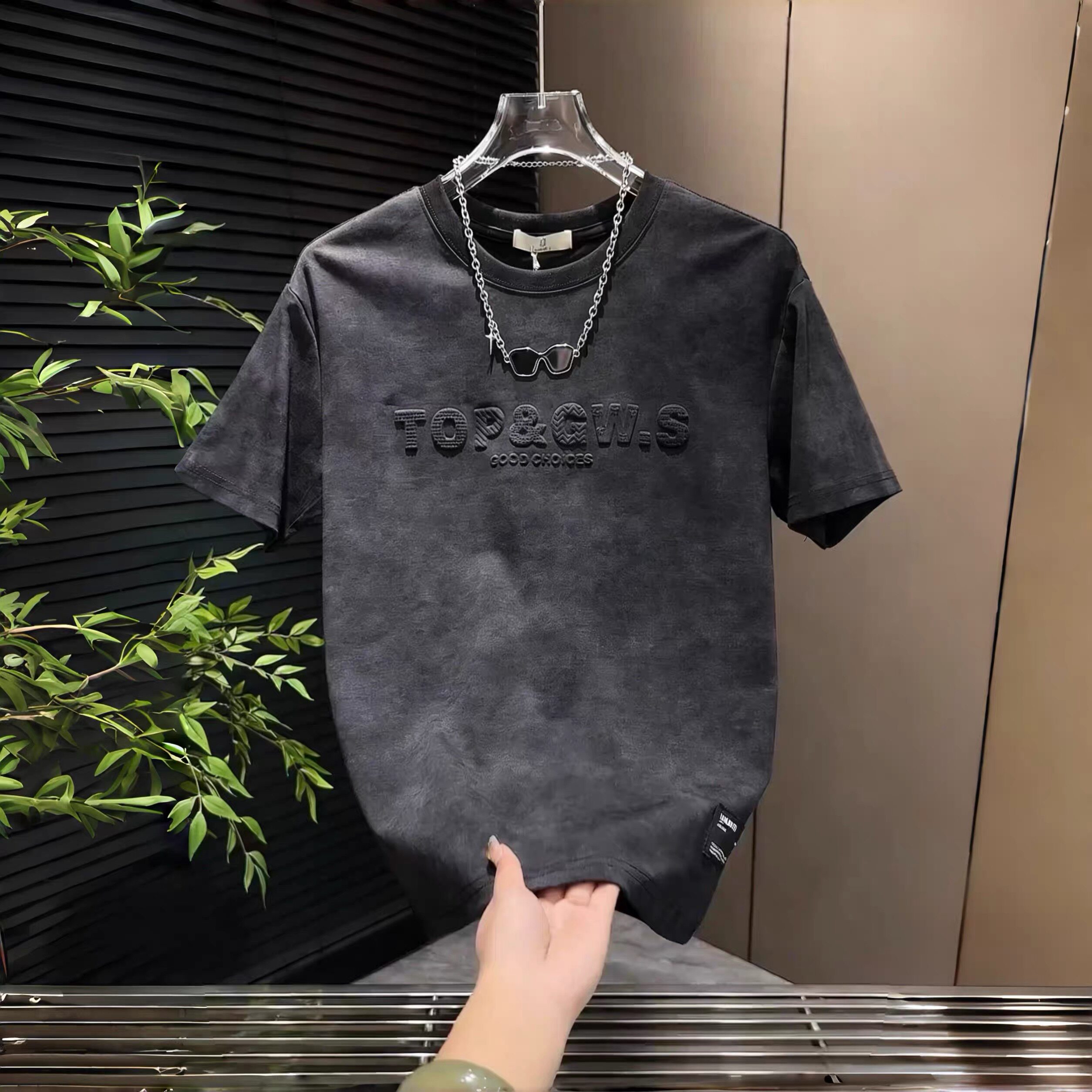 夏季新款潮牌钢印字母圆领短袖男士时尚扎染设计休闲百搭半袖T恤