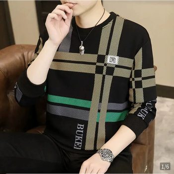 Men's sweatshirt striped autumn new long-sleeved t-shirt spring clothes round neck young and middle-aged autumn clothes versatile bottoming shirt trend