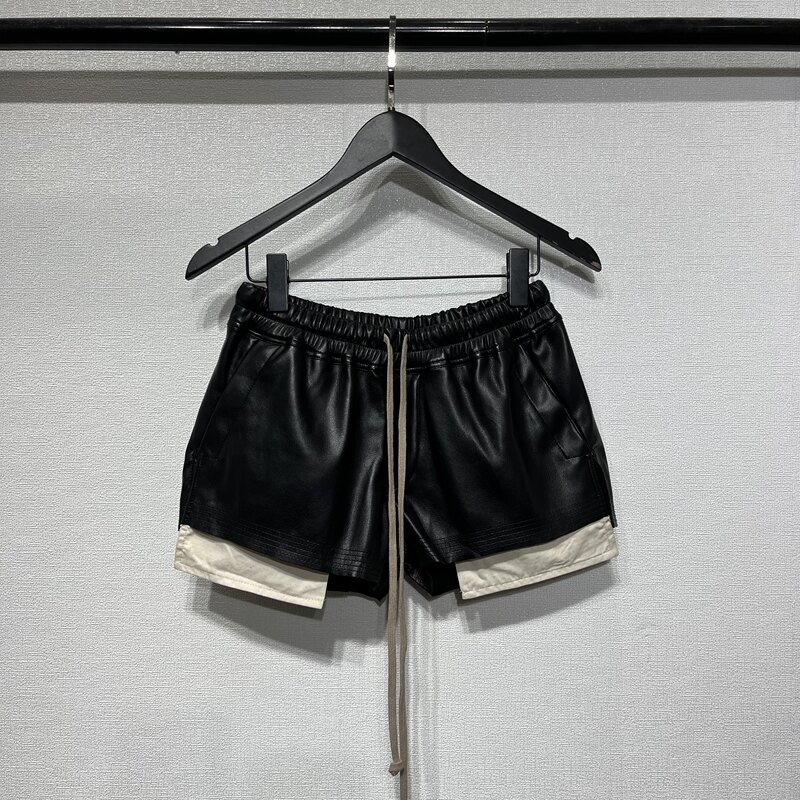 2022 Summer Dark Ro Main Line Pu Leather White Pocket Exposed Women's Elastic Drawstring Casual Shorts