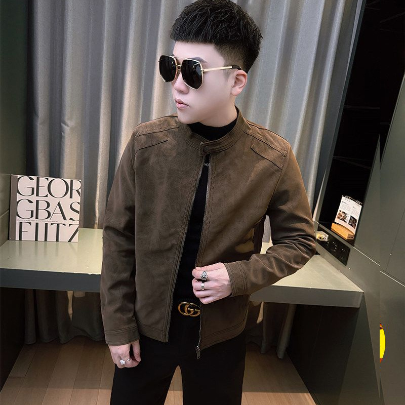 2025 Winter New Style Handsome Leather Jacket for Men, Korean Style Slim Fit Stand Collar Suede Versatile Warm Leather Jacket 2025 Winter New Style Handsome Leather Jacket for Men, Korean Style Slim Fit Stand Collar Suede Versatile Warm Leather Jacket