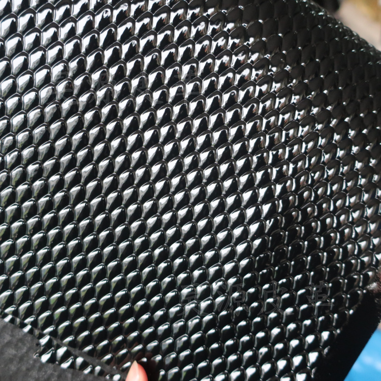 12 # Nail Snake Pattern High-Gloss Black Brushed Leather Decorative Material for Bags, Handbags, Shoes, Hats, Imitation Leather Fabric