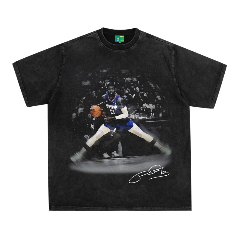 Paul George American Digital Direct-Print Breathable Printed American Retro Crew Neck T-Shirt High Street Trendy Casual Short-Sleeve Men's