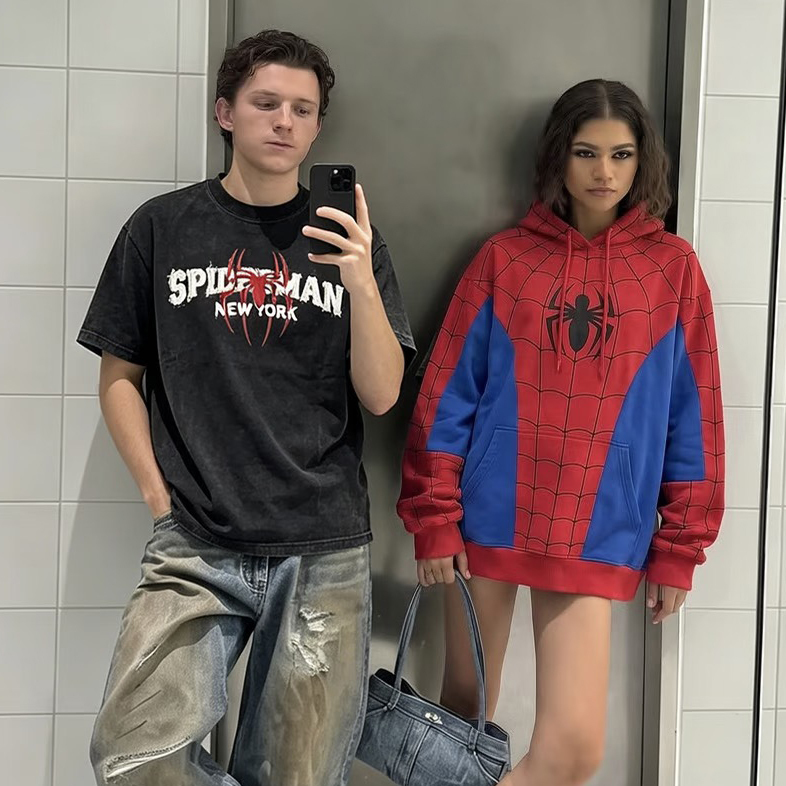 Spider-Man American Digital Direct-Print Breathable Print American Retro Round Neck High Street Casual Pure Cotton Short-Sleeve T-Shirt Trendy