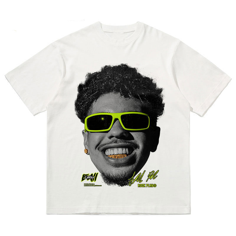 2026 Spring/Summer Three-Ball Lamelo Ball Head Image Digital Direct Print Top Pure Cotton Short-Sleeve T-Shirt Basketball