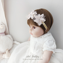 Korean lace baby hair band cute princess baby year old floral headdress baby birthday photo headdress Joker White