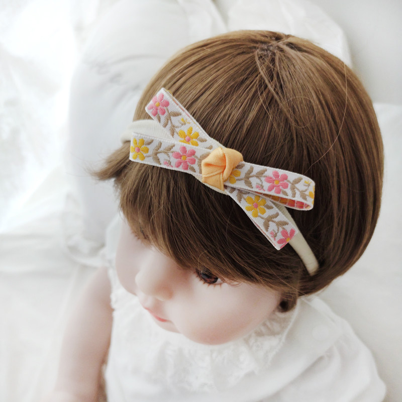 Embroidered baby headband cute baby girl one-year-old bow hair accessories baby full moon hundred days princess birthday cute