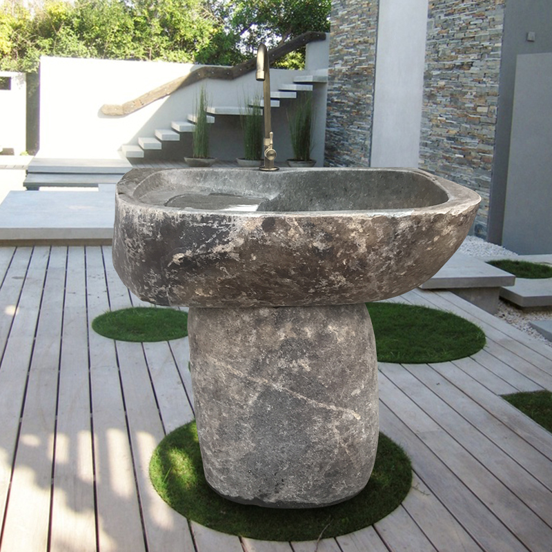 Pebble laundry pool with washboard one-piece outdoor stone laundry sink Natural whole stone laundry basin Courtyard