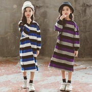 Áo len nữ mùa thu 2018 mới phiên bản Hàn Quốc của đầm mẹ-bé gái mùa thu thời trang váy len sọc