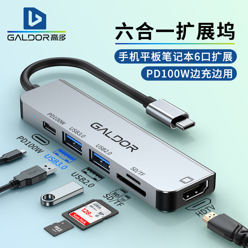 Док-станция Gaoduo type c для мобильного телефона, планшета, ноутбука, концентратор, устройство для чтения карт памяти, HD проекционный экран высокой четкости, сетевой порт USB C