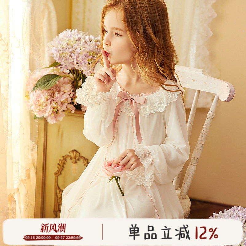 Rosetree Girls' Nightgown Spring & Fall Princess Thin Style Cute Baby Palace Girl Long-Sleeved Kidsren's Sweet Pajamas Rosetree Girls' Nightgown Spring & Fall Princess Thin Style Cute Baby Palace Girl Long-Sleeved Kidsren's Sweet Pajamas