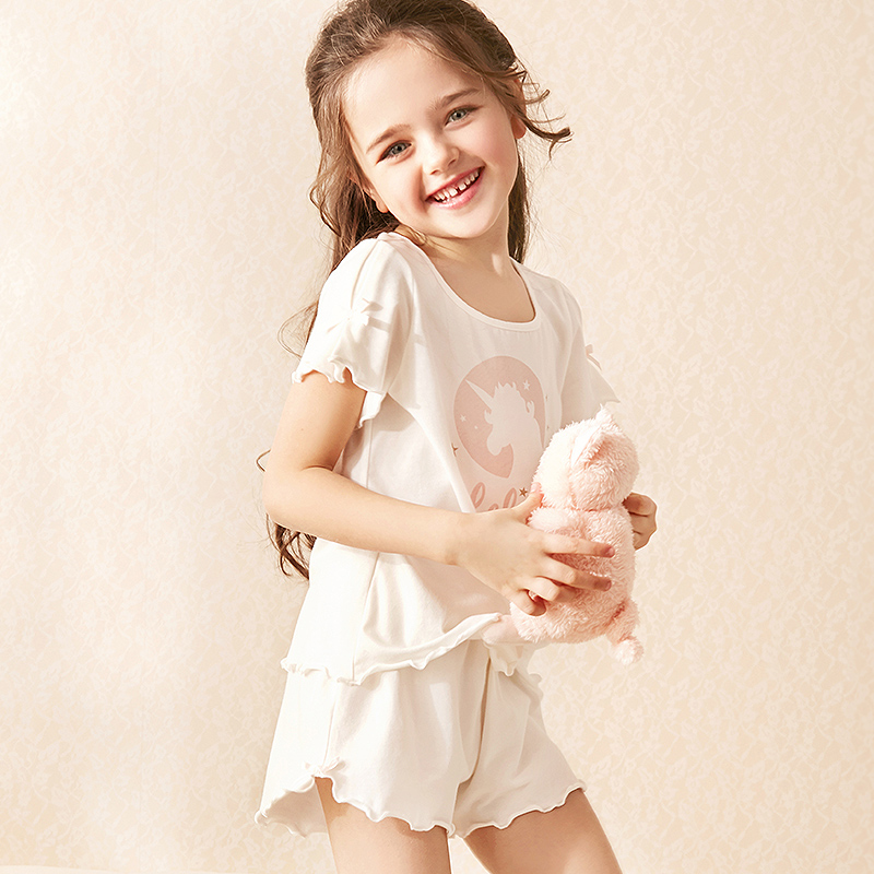 RoseTree girls pajamas summer cotton thin section children's short-sleeved suit little girl princess baby home clothes