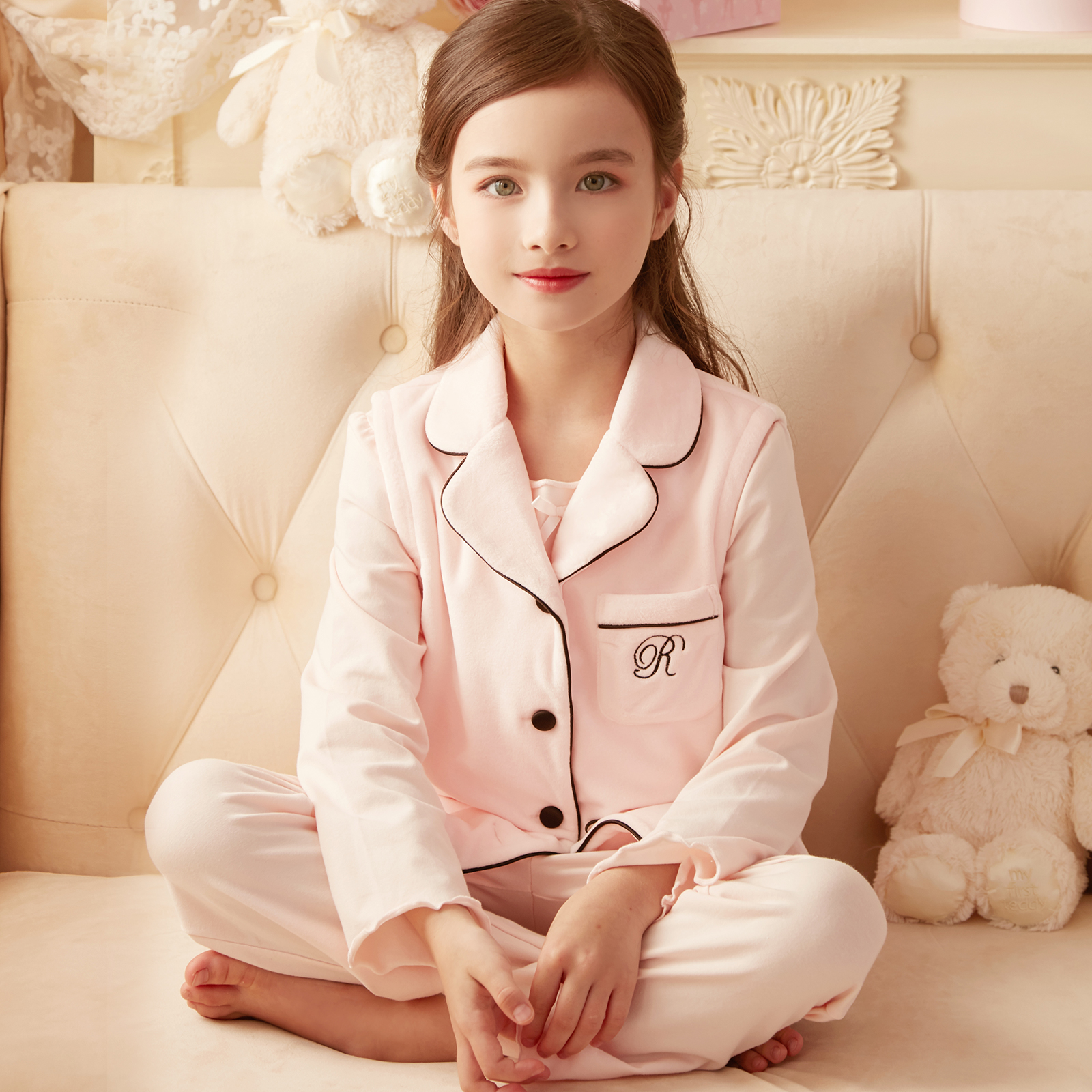 rosetree girl flange suede waistcoat waistcoat child autumn winter coral suede warm home clothing upper garment