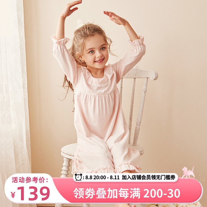 RoseTree girl sleepdress spring and autumn sleeve children's sleeved children's pajamas summer palace girl baby's home dress