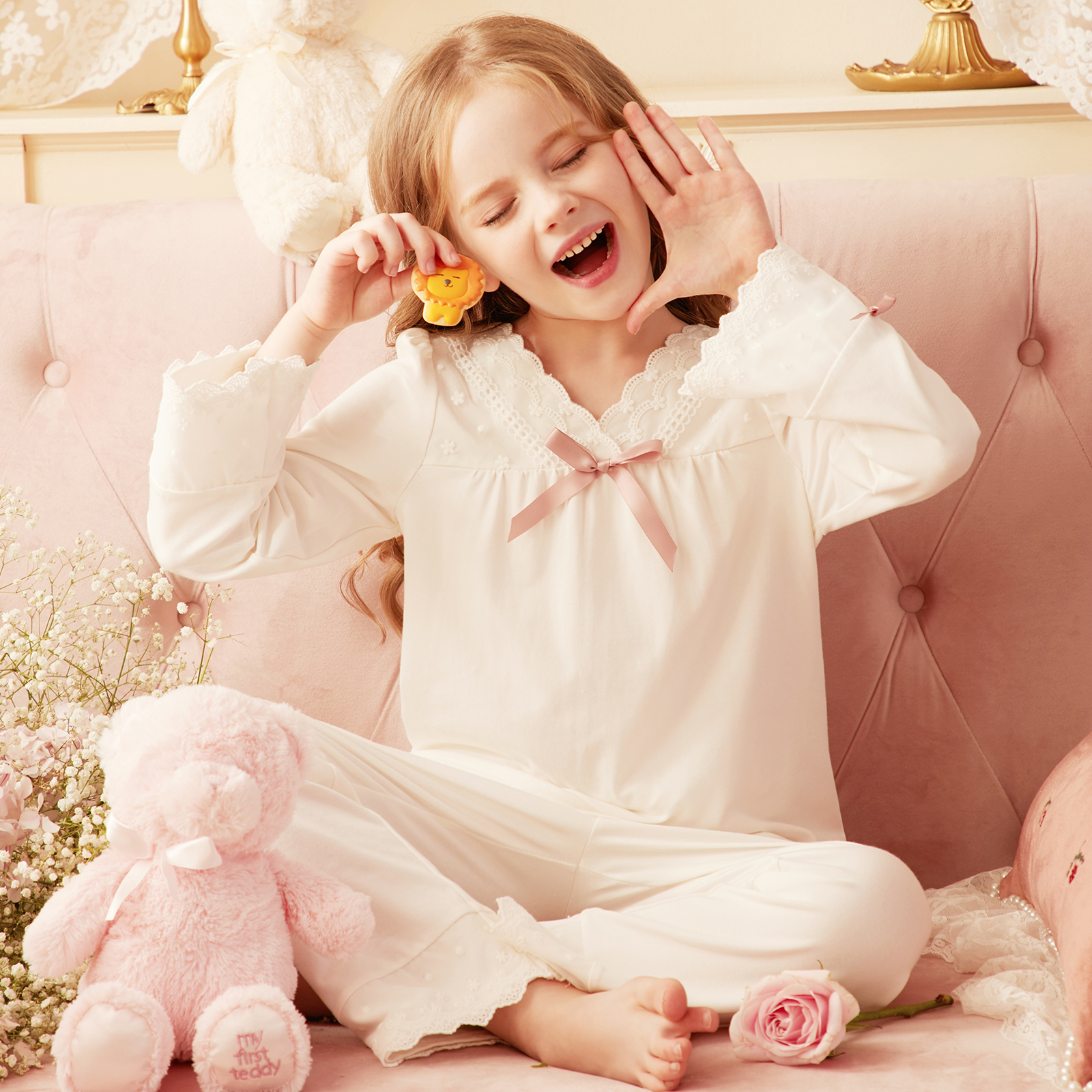 Rosetree girls pajamas cotton princess style set girl Spring and Autumn long sleeve cute baby children home clothes