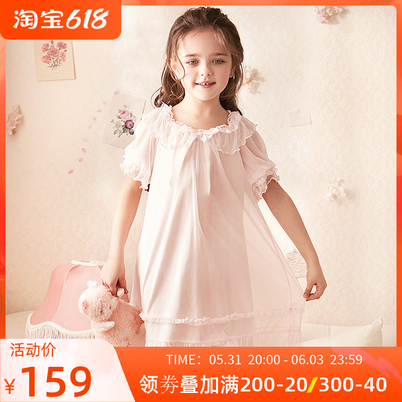 RoseTree Girl Sleeping Dress Princess Wind Summer Thin short sleeves Children's Palace Pyjamas Pyjamas Pyjamas girls' home clothes