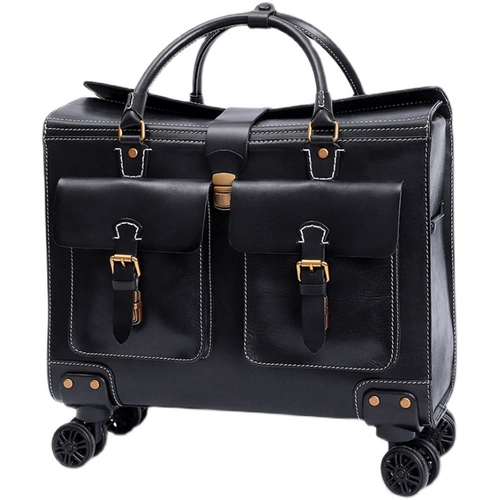 Ретро кожаный универсальный портативный чемодан на колесиках, из натуральной кожи, 19 дюймов