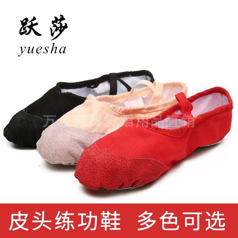 Ballet Shoes Children Dance Shoes Practice Shoes Leather Head Soft Bottom Female Ballet Heel Tip Shoes Cat Paw Shoes Toddlers Ballet Shoes 