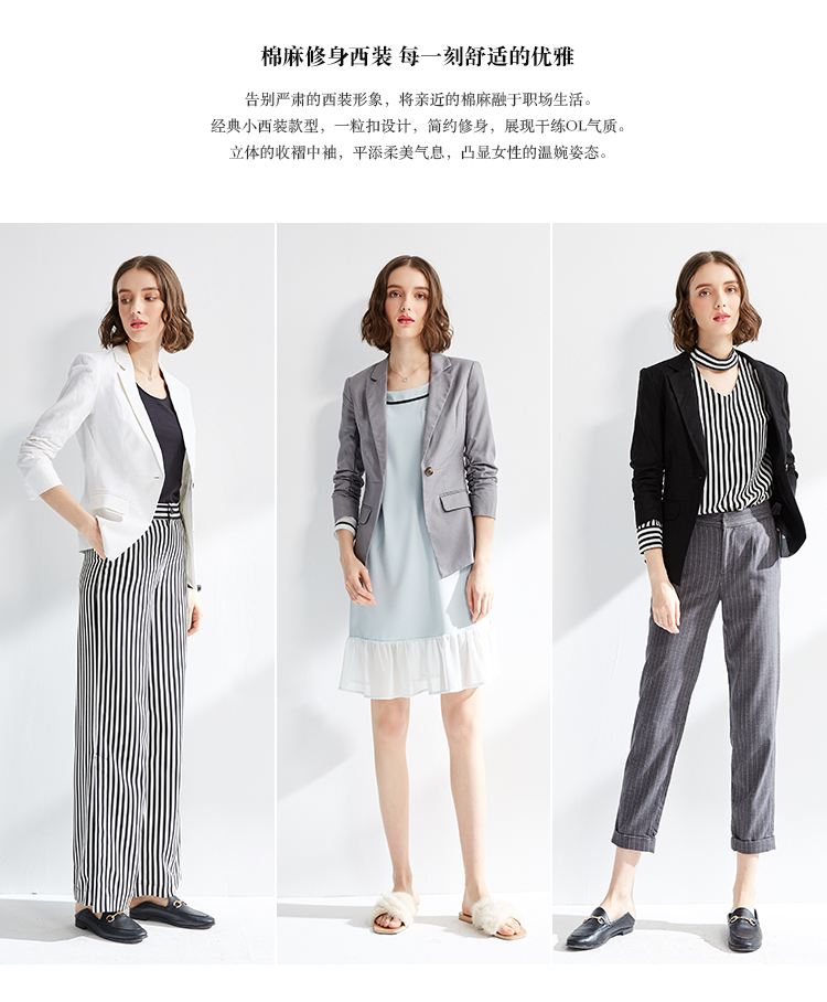 Đầu tiên bông nhỏ phù hợp với nữ 2018 mới bông và vải lanh blazer áo khoác mùa xuân và mùa thu bảy- điểm tay áo giản dị phù hợp với vải lanh áo kiểu trung niên hàn quốc