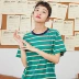 Seoul tặng áo thun sọc ngắn tay nữ mùa hè 2020 phiên bản mới Hàn Quốc rộng rãi màu xanh lá cây của phụ nữ Nhật Bản - Áo phông