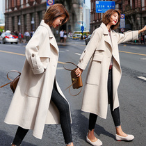 Pregnant women Spring and Autumn woolen coat 2020 new Korean version of loose pregnant women woolen coat long knee over coat