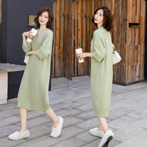 Pregnant women Autumn long 2019 new fashion loose avocado green knit dress women autumn winter base skirt
