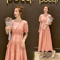 Maternity dress summer dress summer long pregnancy bubble sleeve maternity dress smart skirt French summer skirt