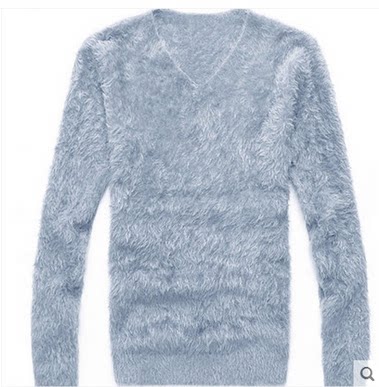 ໃຫມ່ໄວຫນຸ່ມ V-neck mohair sweater ຜູ້ຊາຍສົດໃສຜ້າໄຫມວ່າງ pullover ແຂນຍາວ sweater mink velvet ຜູ້ຊາຍ sweater