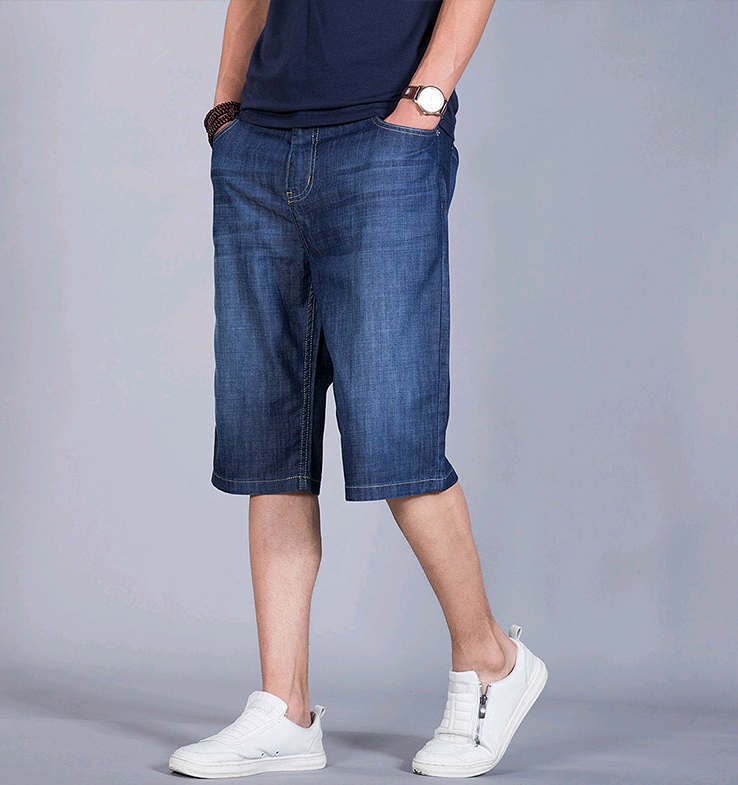 Mùa hè siêu mỏng cao bồi cắt quần người đàn ông lỏng thẳng trung niên tám điểm quần short denim 7 điểm 8 điểm quần quần