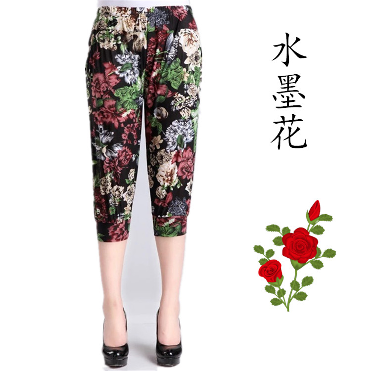Mùa hè cotton nhân tạo quần cotton in lụa harem quần bãi biển bình thường bảy điểm cotton mỏng lụa lỏng kích thước lớn mát quần quần thun dài nữ