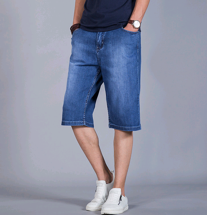 Mùa hè siêu mỏng cao bồi cắt quần người đàn ông lỏng thẳng trung niên tám điểm quần short denim 7 điểm 8 điểm quần quần