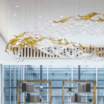 Shopping mall sales department ornaments restaurant creative twist leaf ribbon pendant large hotel pendant lobby glass decoration