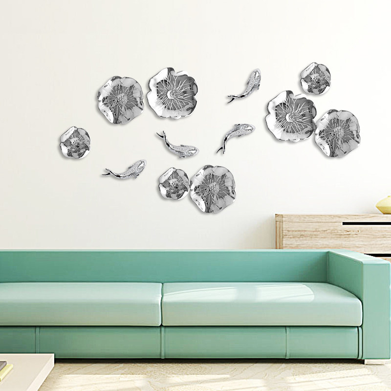 Eurostyle Iron Art Wall Decoration Wall Trim Solid Wall Hangings Creative Home Living Room Decoration Plated Carp Lotus Leaf