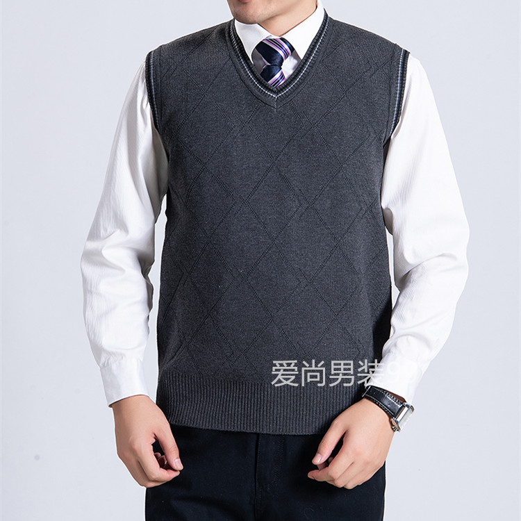 Áo len dệt kim nam cổ chữ V dày không tay áo len đan áo vest vest cỡ lớn đồ vét nam