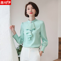 Long-sleeved shirt womens fashion port flavor collar flower top 2020 new autumn casual commuter career shirt overalls