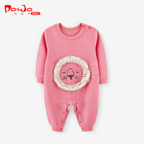 Pi Tu Qiao Spring and Autumn Newborn Baby One-Body Clothes Open for Men and Womens Baby Clothes Long Sleeve Ha Clothes Climbing
