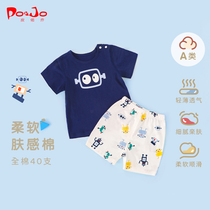 Leather Jo Children Suit Thin 1-4-year-old baby clothes pure cotton boy shorts jacket hooded two sets for summer