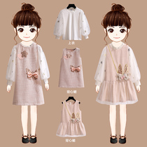 Girls Net red suit 2021 new foreign style children Korean fashion bubble sleeve tremble sound with the trend vest skirt