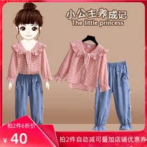 Girls plaid shirt autumn Net red ocean air 2021 New Korean version of fashionable campus bow lapel shirt