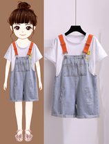 Bei Bei Ding girl summer suit 2021 new foreign style childrens straps female treasure Net red two-piece tide