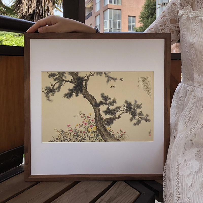 Black Walnuts Solid Wood Mounted Frame Square Dining Room Dining Room Bedroom Upscale Decorative Photo Frame Old-fashioned Square Fighting Custom