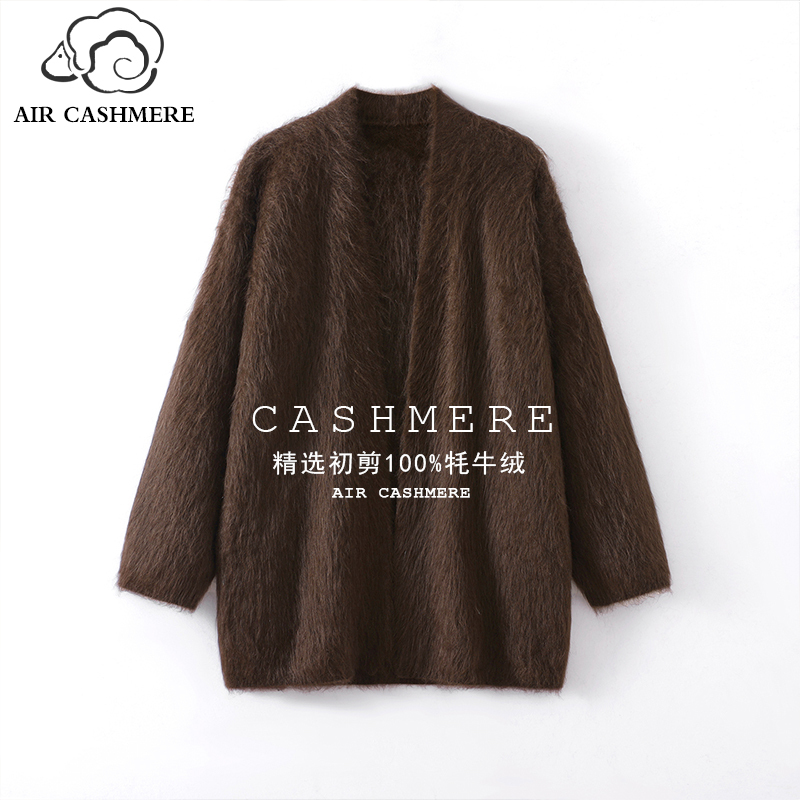 Gold Label Warm Fleece Coat 100% Yak Wool Brushed Knit Cardigan Women's Lazy Style Sweater Cardigan Thickened