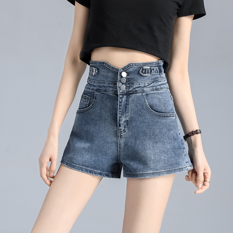 Black denim shorts women's summer 2021 new super high waist a word loose Korean version size color message remarks