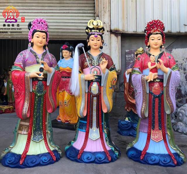 Three Fairies Goddess Statue, Goddess of Childbirth, Taishan Grandma, Bi Xia Yuanjun, Three Fairies, Resin, Fiberglass, Bronze Sculpture Ornament