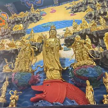 Island-Style Guanyin Relief Sculpture of a Child Worshiping Guanyin, 53Rd Edition Flat Relief Clay Sculpture Made of Resin Fiberglass with Raw Lacquer