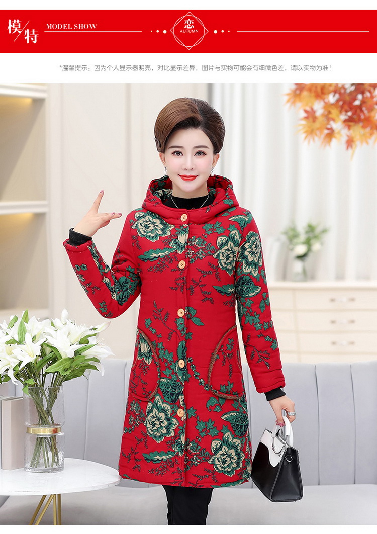 Áo khoác lông cho nữ trung niên có kích thước lớn, dày, dài bằng vải cotton cho bà ngoại và áo khoác nhung ấm áp áo kiểu tuổi trung niên