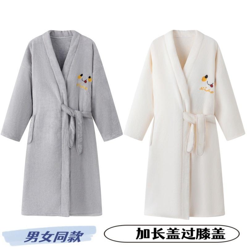 Unisex Long-Sleeved Bathrobe for Autumn and Winter, Couple Style Bathrobe, Coral Velvet, Absorbent, Quick-Drying, Non-Shedding, Wearable Bath Towel
