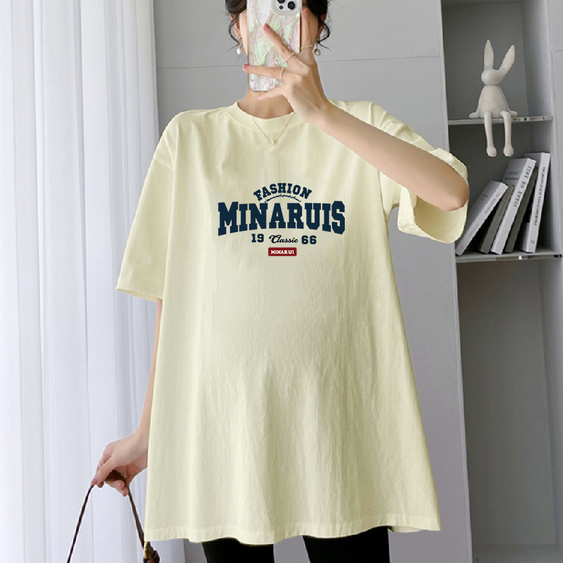 Summer Pure Cotton Maternity Wear Short-Sleeved Women's T-Shirt Loose Fit to Cover the Belly Without Showing Pregnancy Oversized Large Size Bottoming Shirt Top