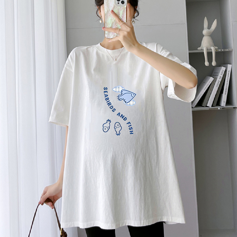 2026 New Summer White Pure Cotton Maternity T-Shirt for Women, Short-Sleeved, Belly-Covering, Slimming, Loose, Plus-Size Half-Sleeve Top for Summer