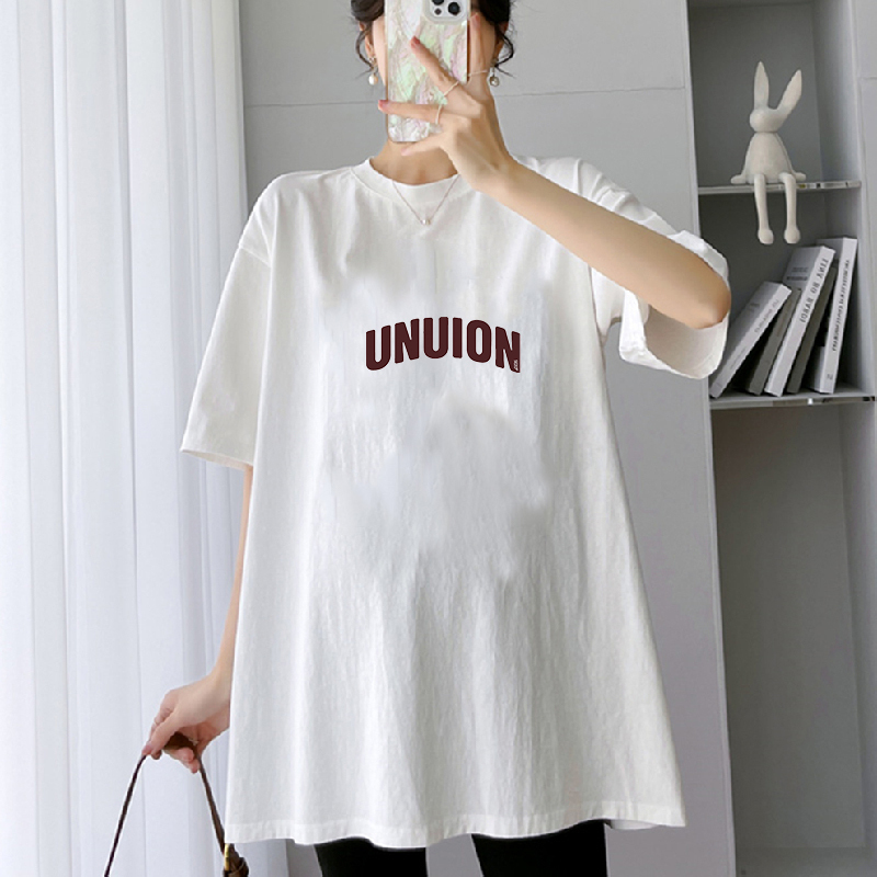 Pure Cotton Summer Short-Sleeved T-Shirt for Pregnant Women, Loose Mid-Length Round Neck, Fashionable Trendy Mom European Style Plus Size Top Pure Cotton Summer Short-Sleeved T-Shirt for Pregnant Women, Loose Mid-Length Round Neck, Fashionable Trendy Mom European Style Plus Size Top